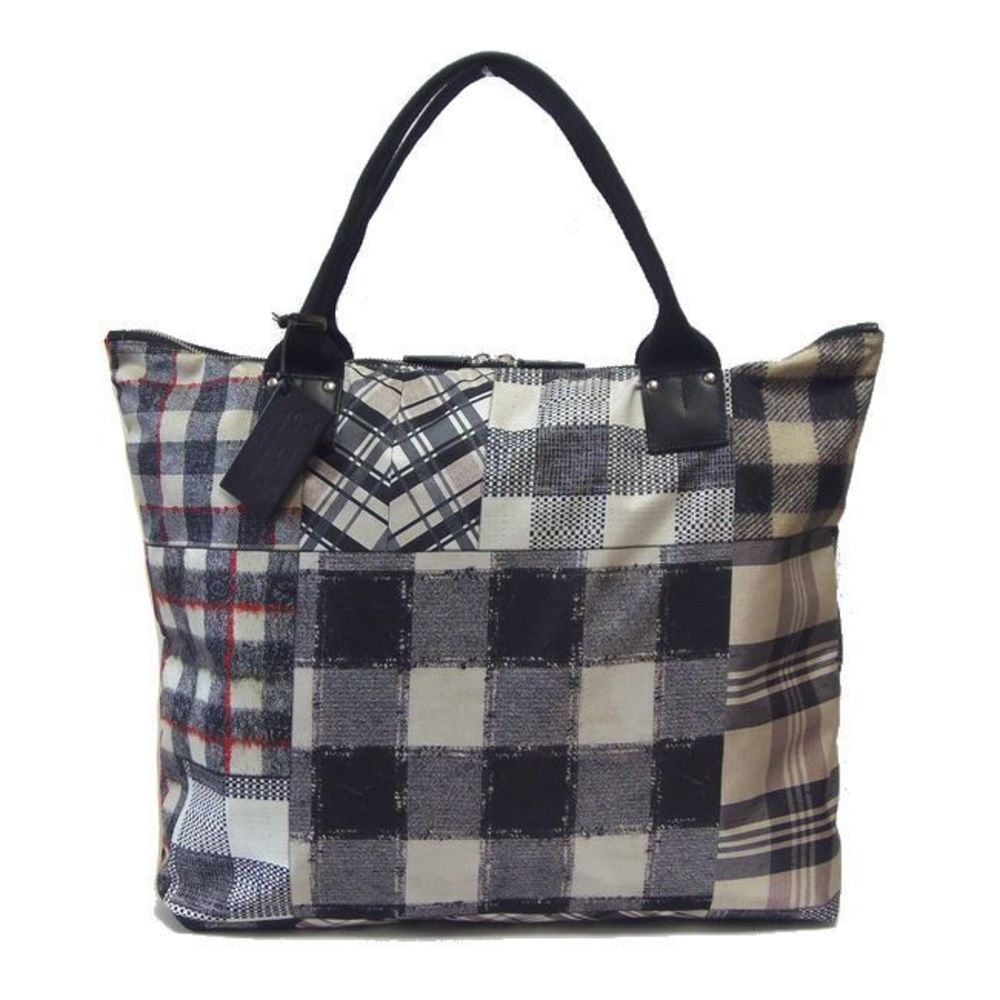 Felisi Tote Bag Plaid Pattern Black White Red
